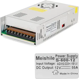 12V 50A 600W DC Switching Power supply Adapter PSU AC-DC 12Volt Industrial Transformer Converter 0-40/25amps LED drive Light Lamp Meter Electric Printer Semiconductor Motor Pump Fan Cool SMPS 110V/220