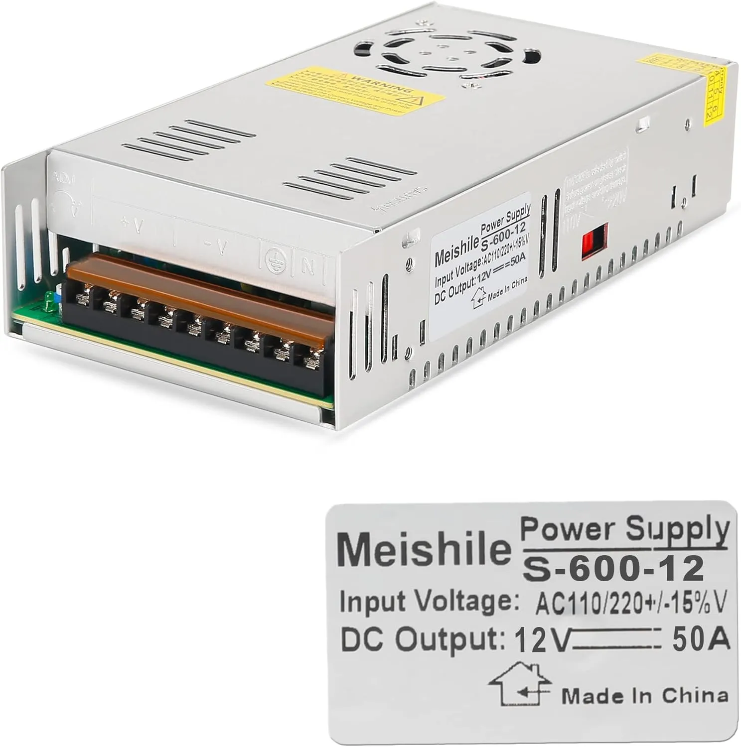 12V 50A 600W DC Switching Power supply Adapter PSU AC-DC 12Volt Industrial Transformer Converter 0-40/25amps LED drive Light Lamp Meter Electric Printer Semiconductor Motor Pump Fan Cool SMPS 110V/220