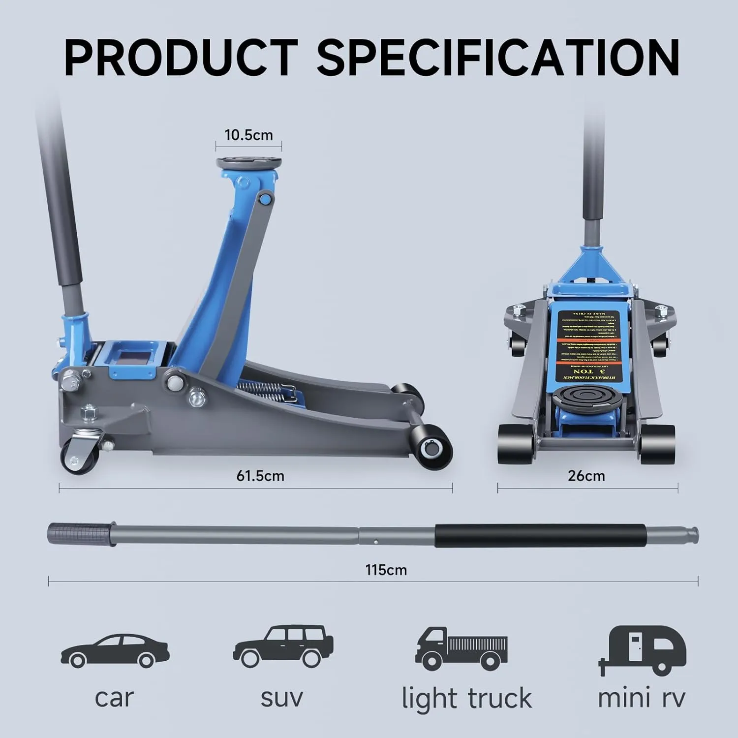 3 Ton Low-Profile Hydraulic Floor Jack,Built with Durable Carbon and Steel,Floor Jack with Dual Pump System for Fast Lifting,6600Lbs Capacity,Lifting Range:3.15-18.31"