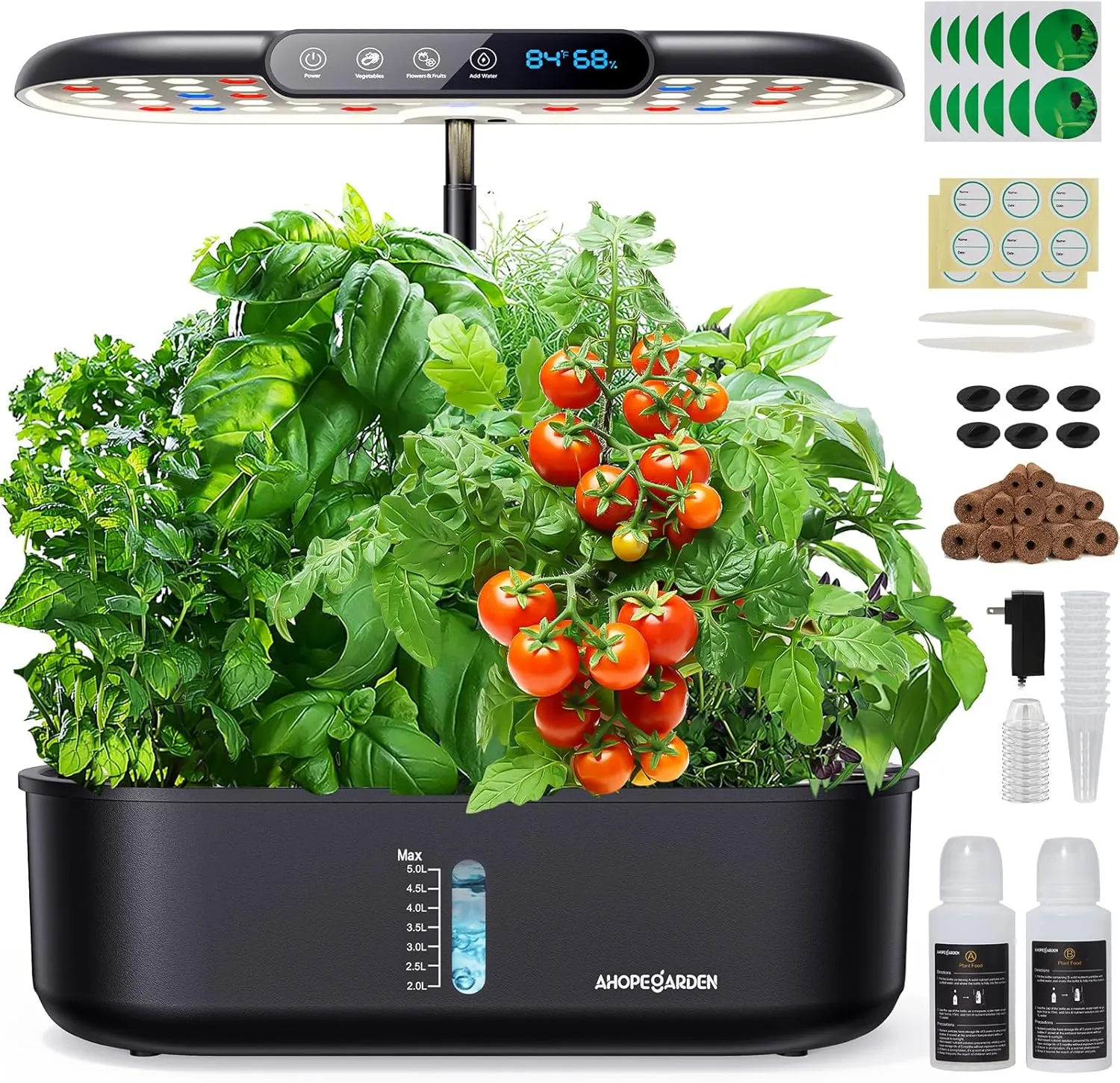 Ahopegarden Indoor Garden Hydroponics Growing System: 12 Pods Plant Germination Kit with LCD Display and LED Light, Smart Environmental Detection, Hydrophonic Planter Grower for Fresh Vegetables Home