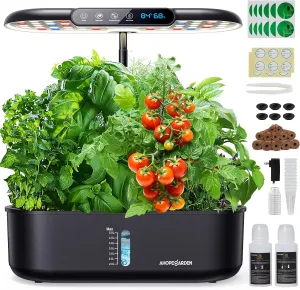 Ahopegarden Indoor Garden Hydroponics Growing System: 12 Pods Plant Germination Kit with LCD Display and LED Light, Smart Environmental Detection, Hydrophonic Planter Grower for Fresh Vegetables Home