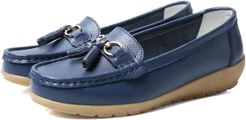 AIFLM Womens Leather Loafer Moccasin Slip on Driving Nurse Walking Working Shoes Non Slip Casual Shoes Light Antiskid Flat Soled Bowknot