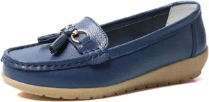 AIFLM Womens Leather Loafer Moccasin Slip on Driving Nurse Walking Working Shoes Non Slip Casual Shoes Light Antiskid Flat Soled Bowknot