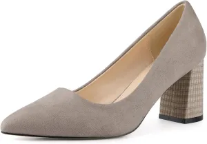 Allegra K Women's Pointy Toe Slip on Plaid Printing Closed Toe Dress Shoes Chunky Heel Pumps