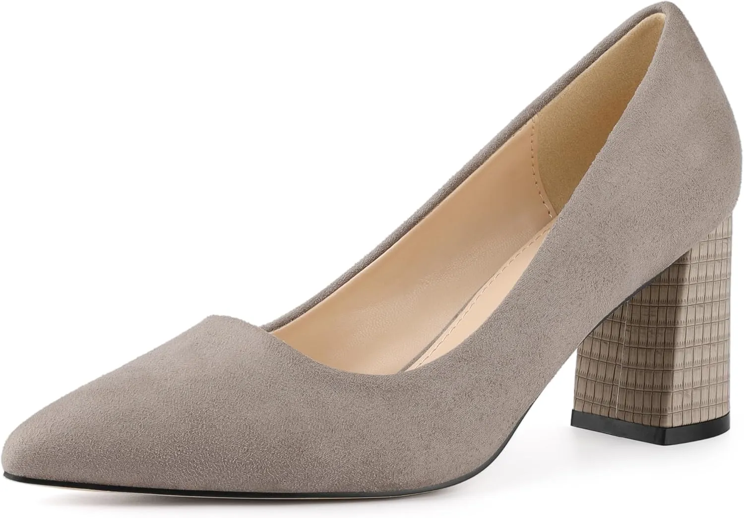 Allegra K Women's Pointy Toe Slip on Plaid Printing Closed Toe Dress Shoes Chunky Heel Pumps