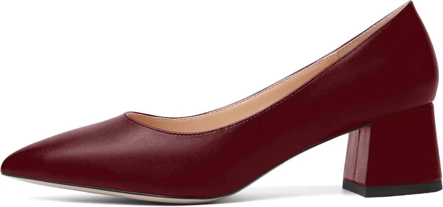 AMBELIGHT Womens Pointed Toe Casual Block Office Matte Slip On Chunky Low Heel Pumps Shoes 2 Inch