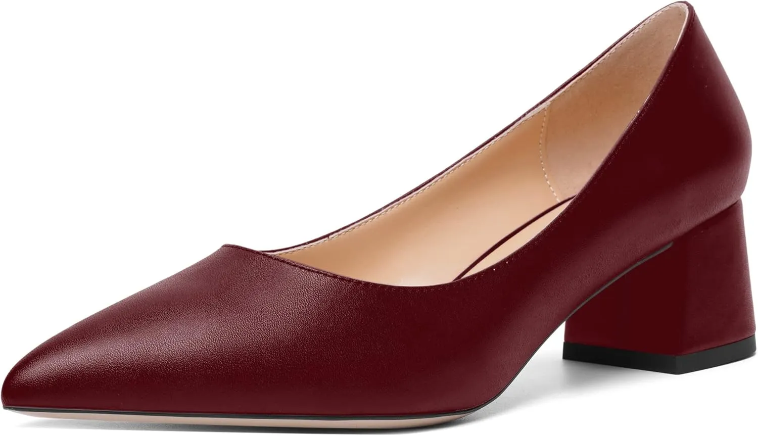 AMBELIGHT Womens Pointed Toe Casual Block Office Matte Slip On Chunky Low Heel Pumps Shoes 2 Inch