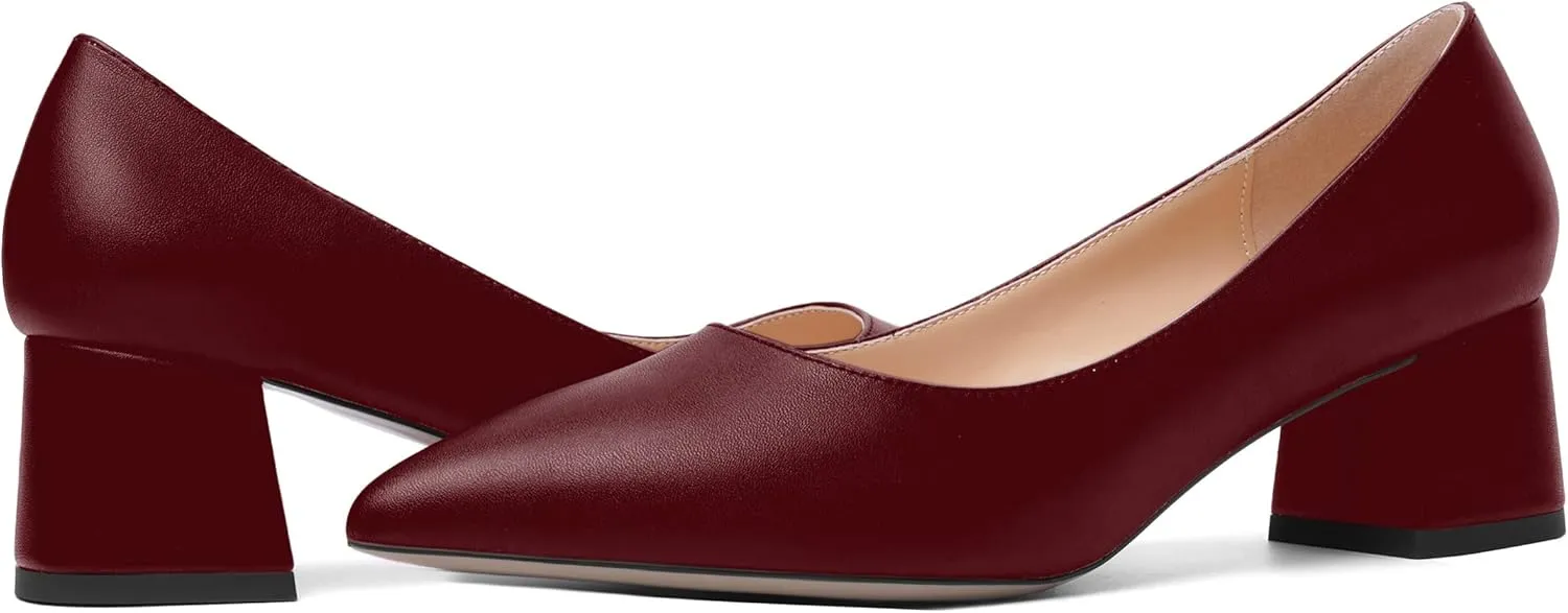 AMBELIGHT Womens Pointed Toe Casual Block Office Matte Slip On Chunky Low Heel Pumps Shoes 2 Inch
