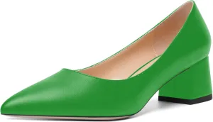 AMBELIGHT Womens Pointed Toe Casual Block Office Matte Slip On Chunky Low Heel Pumps Shoes 2 Inch