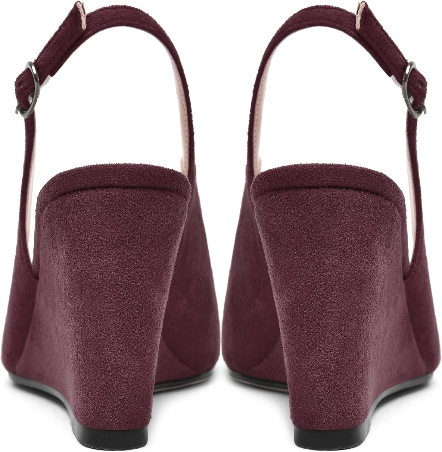 AMBELIGHT Womens Sexy Evening Buckle Suede Solid Slingback Peep Toe Wedge High Heel Pumps Shoes 3.3 Inch