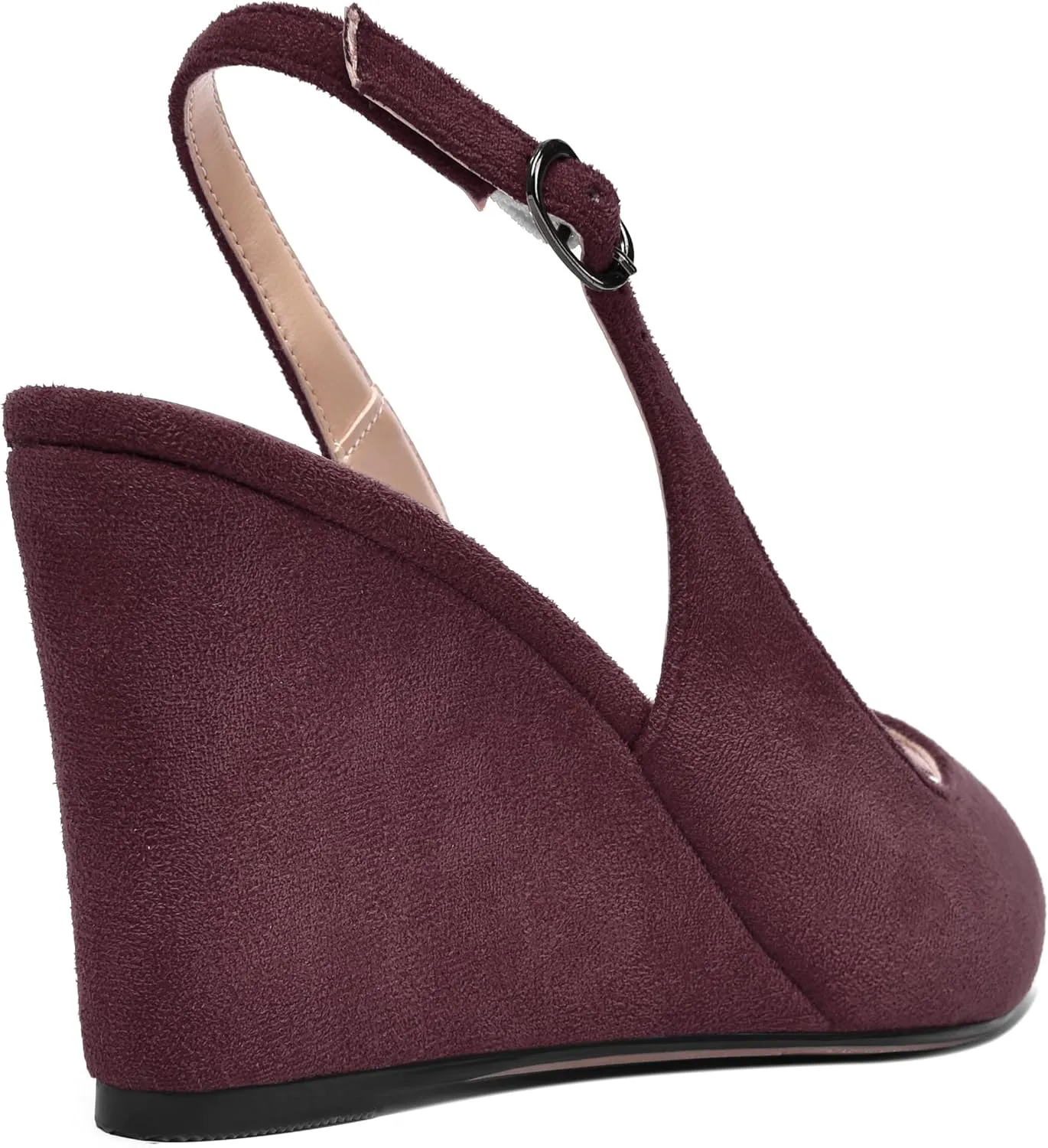 AMBELIGHT Womens Sexy Evening Buckle Suede Solid Slingback Peep Toe Wedge High Heel Pumps Shoes 3.3 Inch