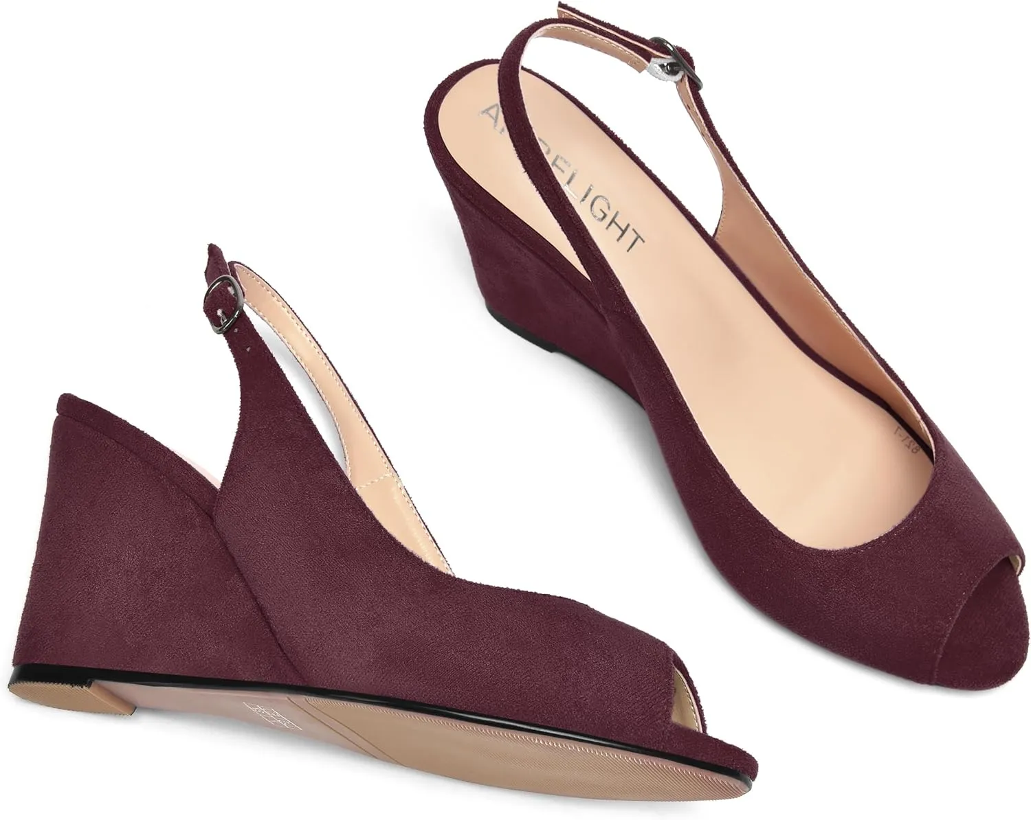 AMBELIGHT Womens Sexy Evening Buckle Suede Solid Slingback Peep Toe Wedge High Heel Pumps Shoes 3.3 Inch
