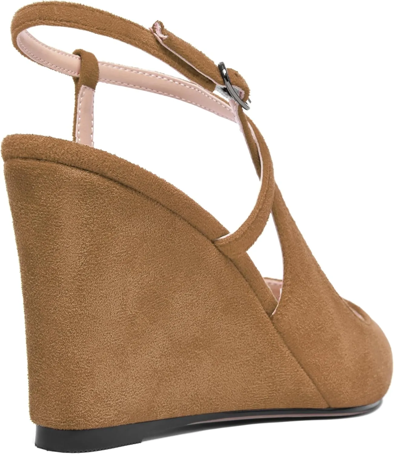 AMBELIGHT Womens Solid Pointed Toe Buckle Bridal Ankle Strap Sexy Suede Wedge High Heel Pumps Shoes 3.3 Inch