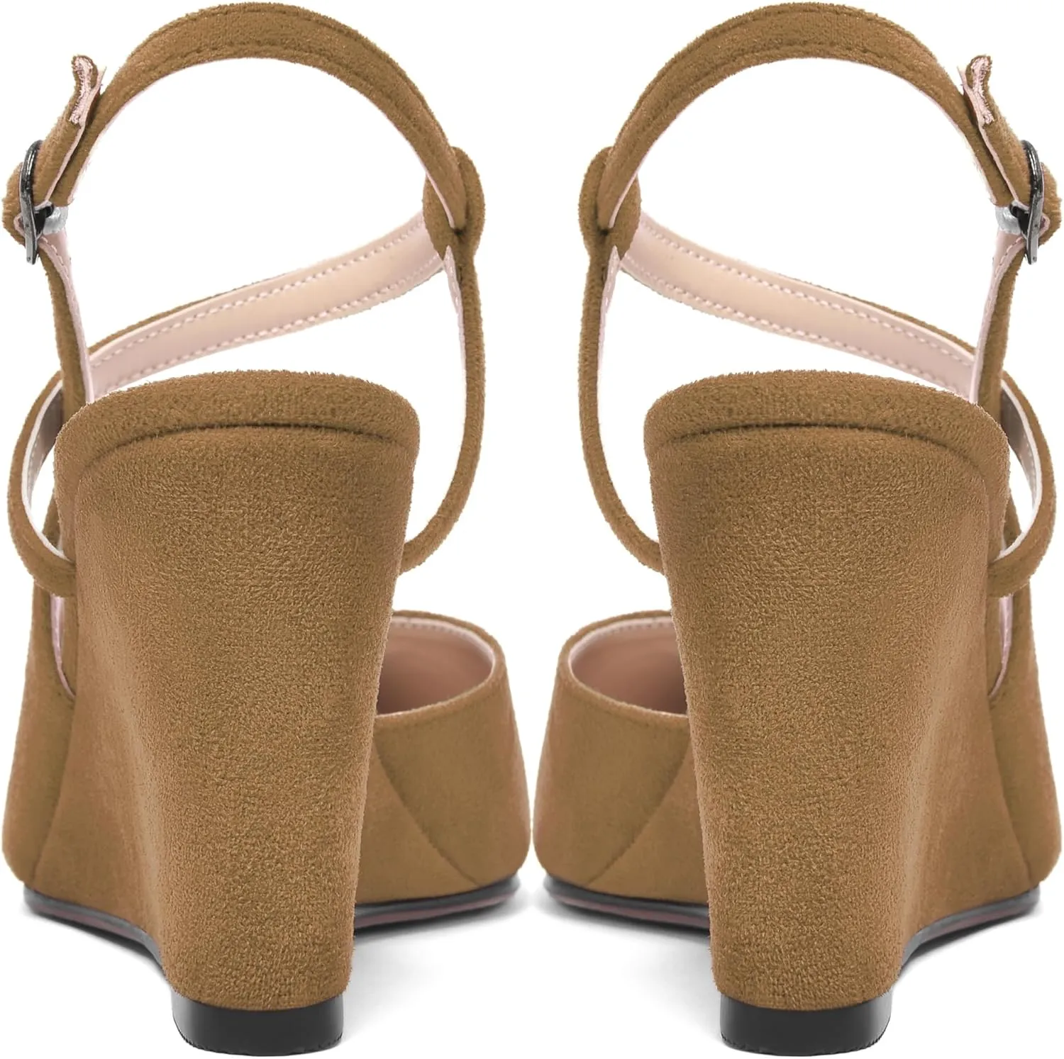 AMBELIGHT Womens Solid Pointed Toe Buckle Bridal Ankle Strap Sexy Suede Wedge High Heel Pumps Shoes 3.3 Inch