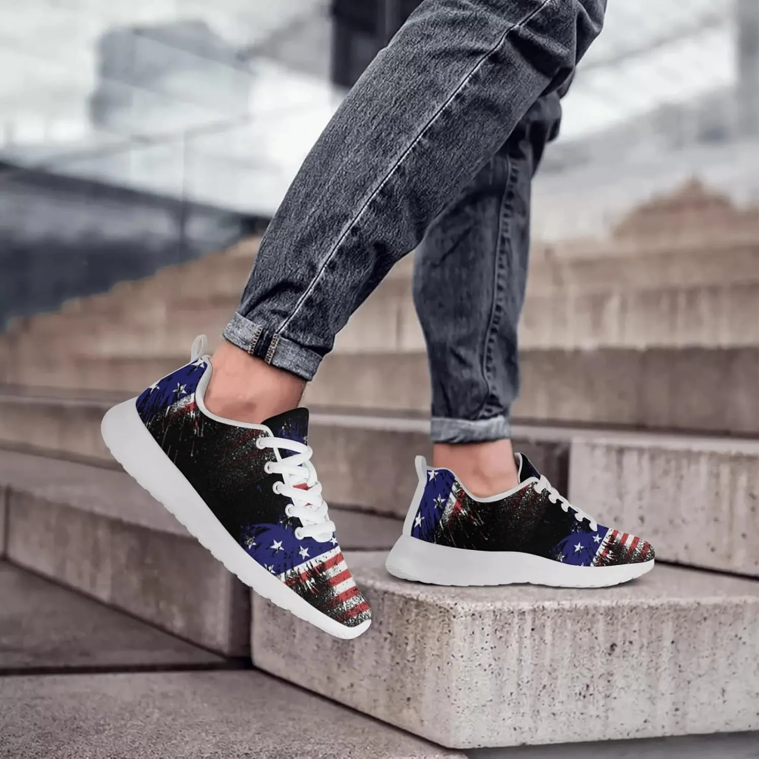 American Wave Star Flag Sneaker Men Athletic Shoes Running Shoes Comfortable Sports Walking Shoes