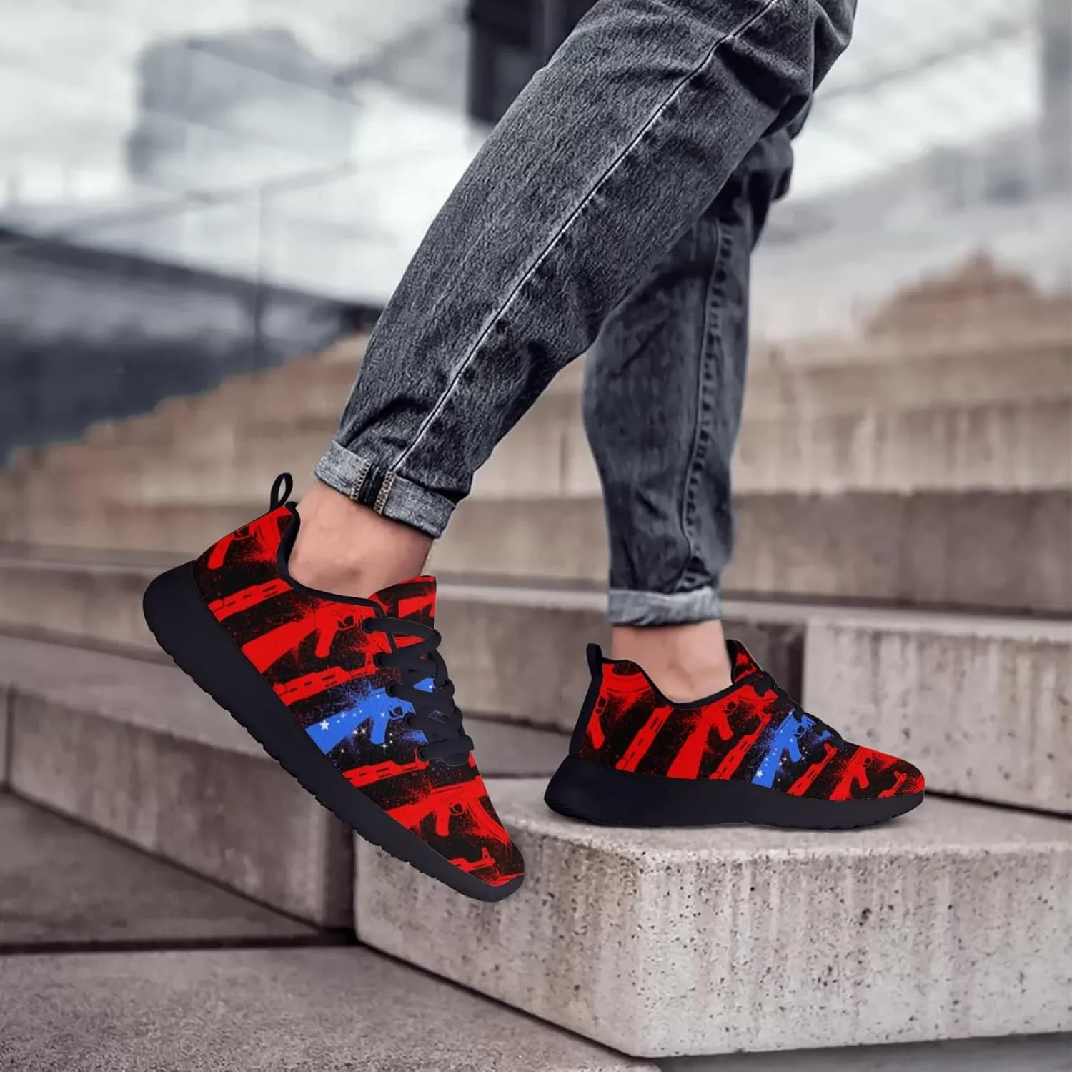 American Wave Star Flag Sneaker Men Athletic Shoes Running Shoes Comfortable Sports Walking Shoes
