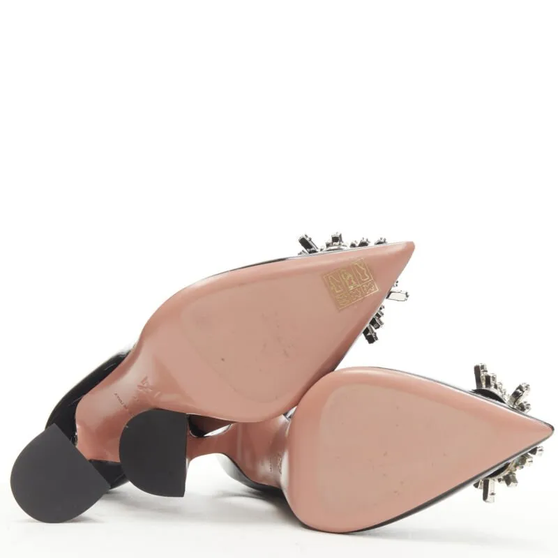 AMINA MUADDI Begum black patent crystal buckle point toe pump EU37