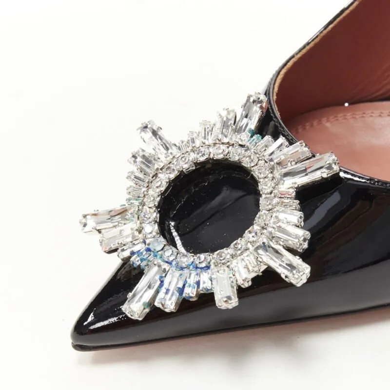 AMINA MUADDI Begum black patent crystal buckle point toe pump EU37