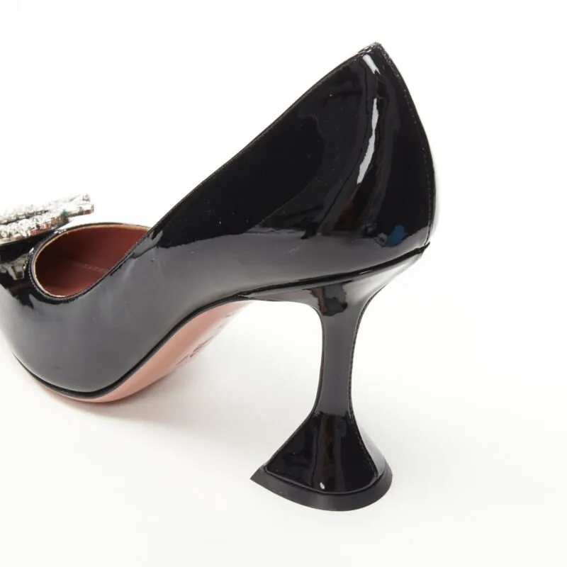 AMINA MUADDI Begum black patent crystal buckle point toe pump EU37