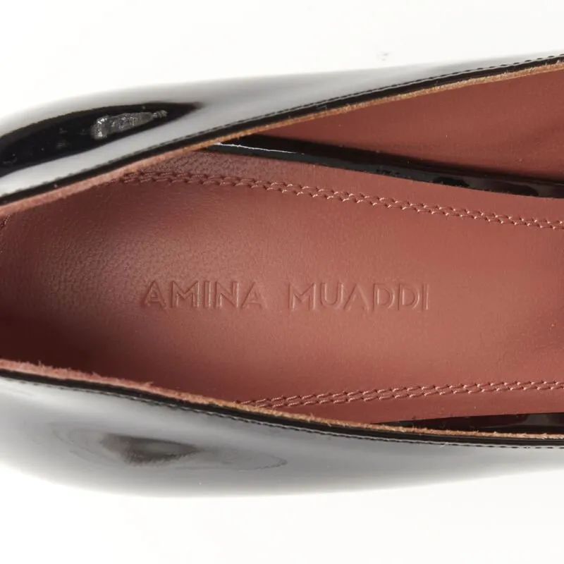 AMINA MUADDI Begum black patent crystal buckle point toe pump EU37