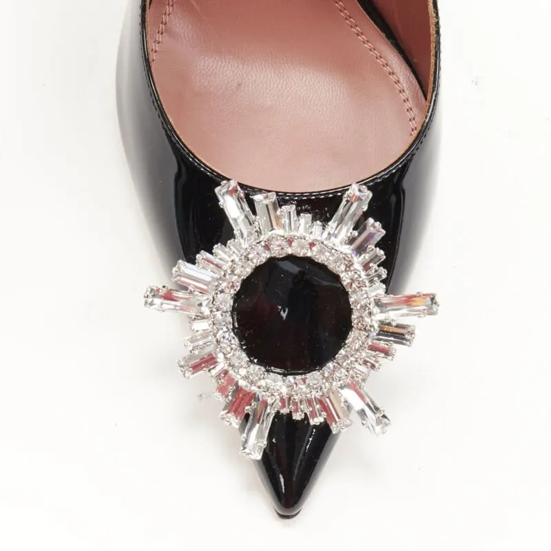 AMINA MUADDI Begum black patent crystal buckle point toe pump EU37