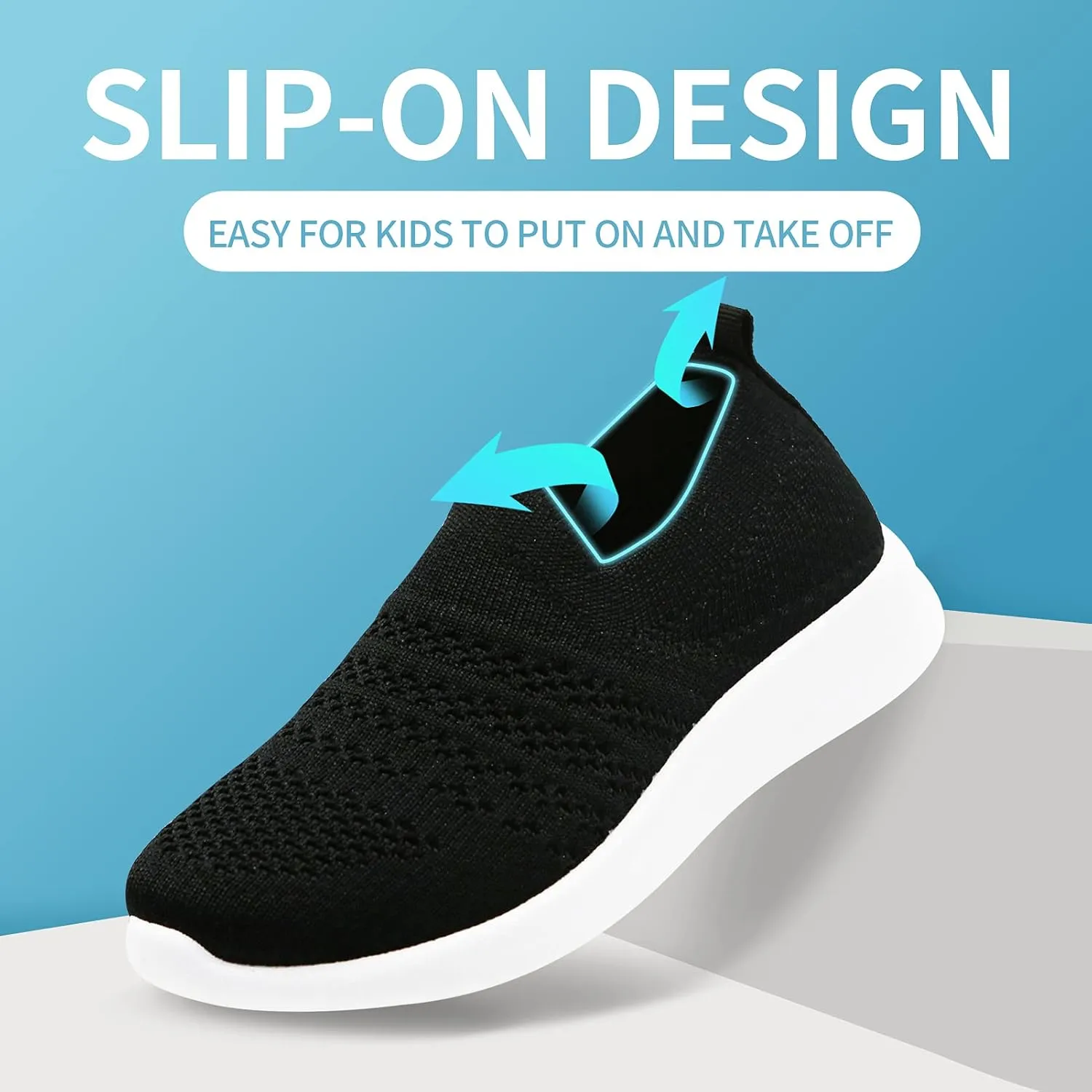 Apawwa Kids Lightweight Slip On Running Shoes - Pink/Blue/Navy/Black Walking Shoes for Toddler/Little Kids/Big Kids
