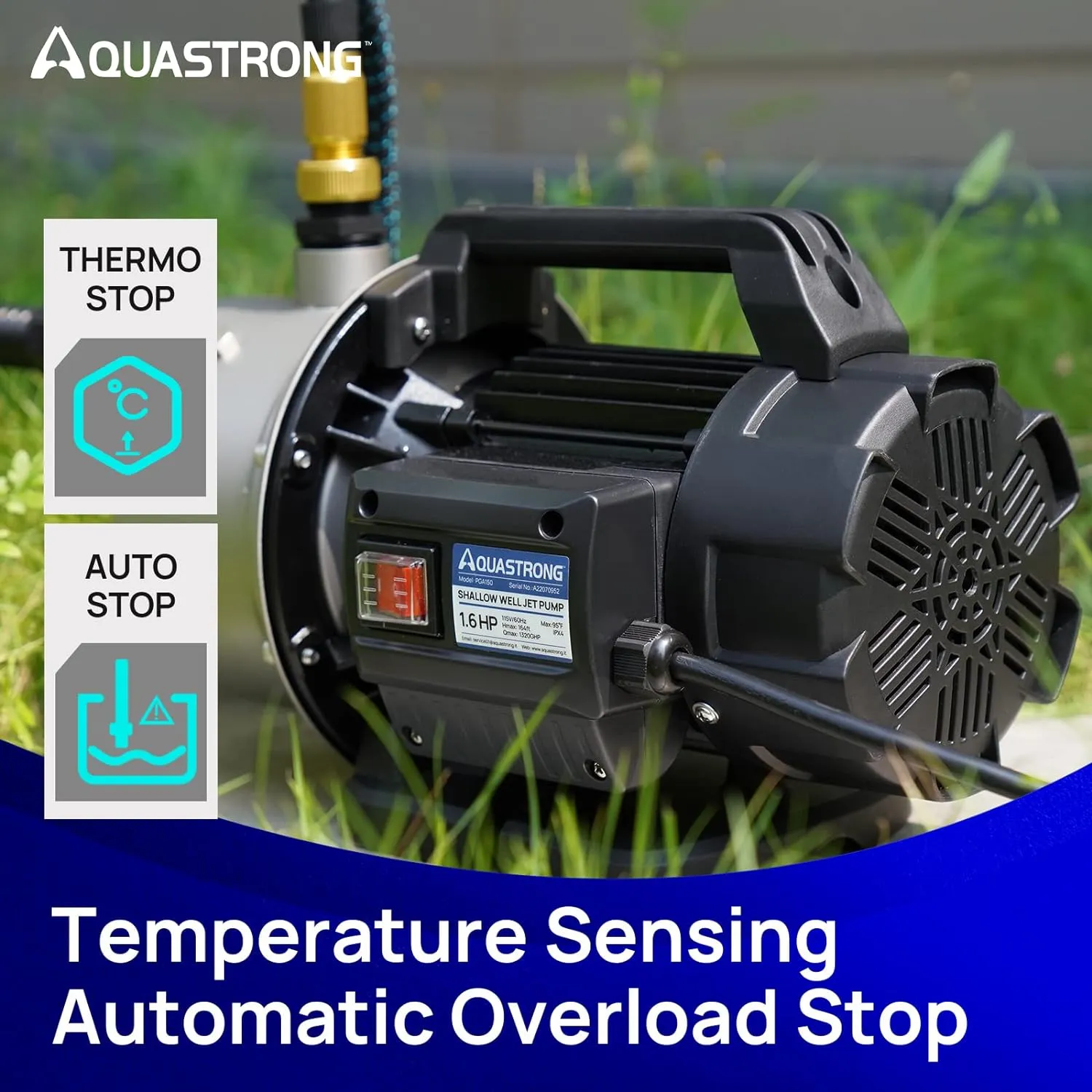 Aquastrong 1.6 HP Portable Shallow Well Pump Garden, 1320 GPH, 115V, Stainless Steel, Sprinkler, Water Transfer Draining Irrigation Pump, for Lawn or Garden…