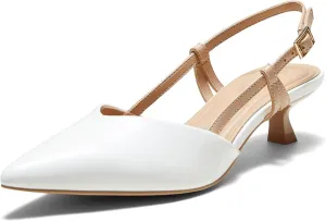 Arromic Women's Slingback Kitten Heels Closed Toe Pointed Toe Low Pump Dress Work Bridal Wedding Heel Shoes