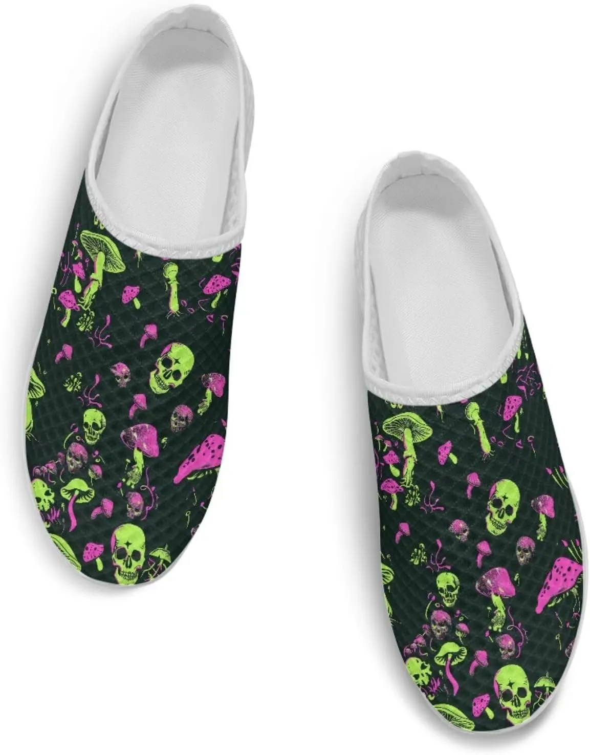 Art Skull Design Women Mesh Mules Memory Foam Flat Anti-Slip Fashion Sneakers Comfortable Slip-On Mule Garden Shoes