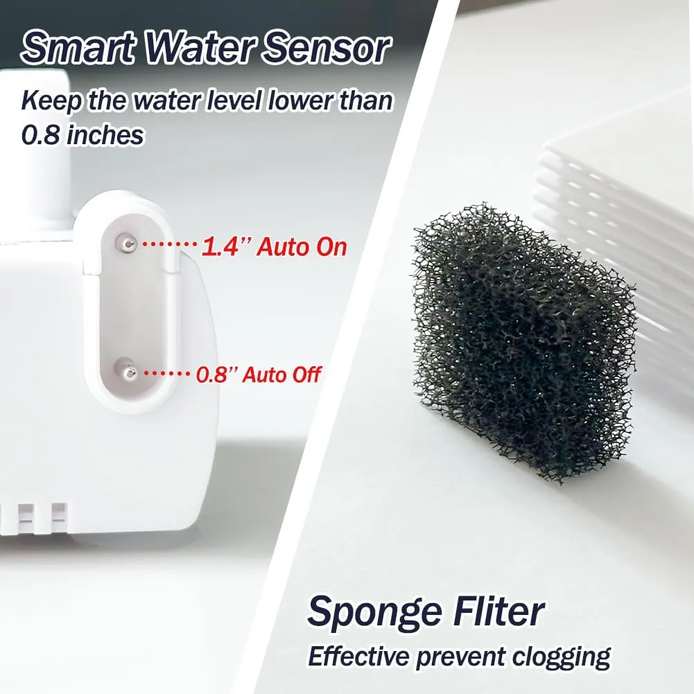 Automatic Small Sump Pump with Water Sensor, 5 FT Lift 55 GPH 115V/230V Mini Condensate Pump with Float Switch, Water Removal for Dehumidifier, Air Conditioner, Ice Maker, Basement, Auto On Off