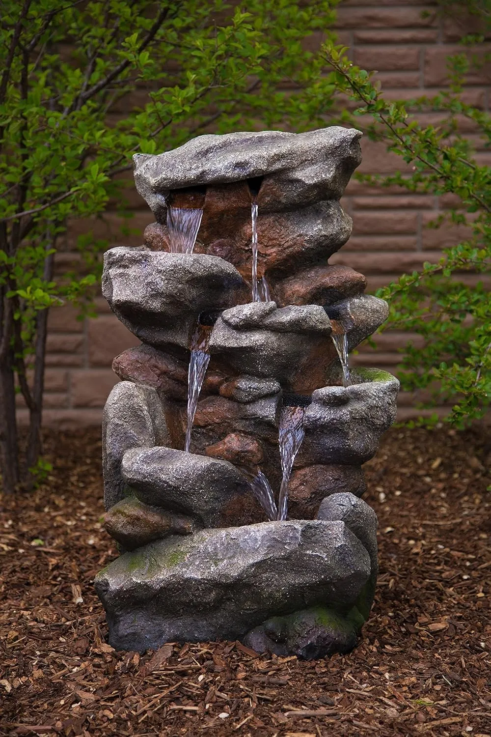 Bear Creek Waterfall Fountain - Huge Towering Rock Outdoor Water Feature for Gardens & Patios. Hand-Crafted Weather Resistant Resin. LED Lights & Pump Included.