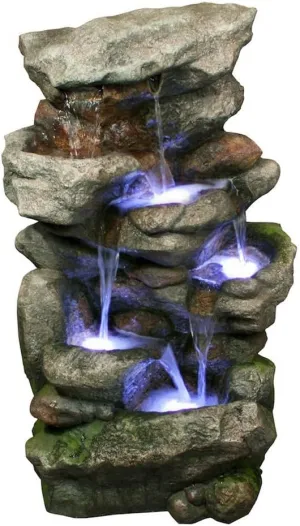 Bear Creek Waterfall Fountain - Huge Towering Rock Outdoor Water Feature for Gardens & Patios. Hand-Crafted Weather Resistant Resin. LED Lights & Pump Included.