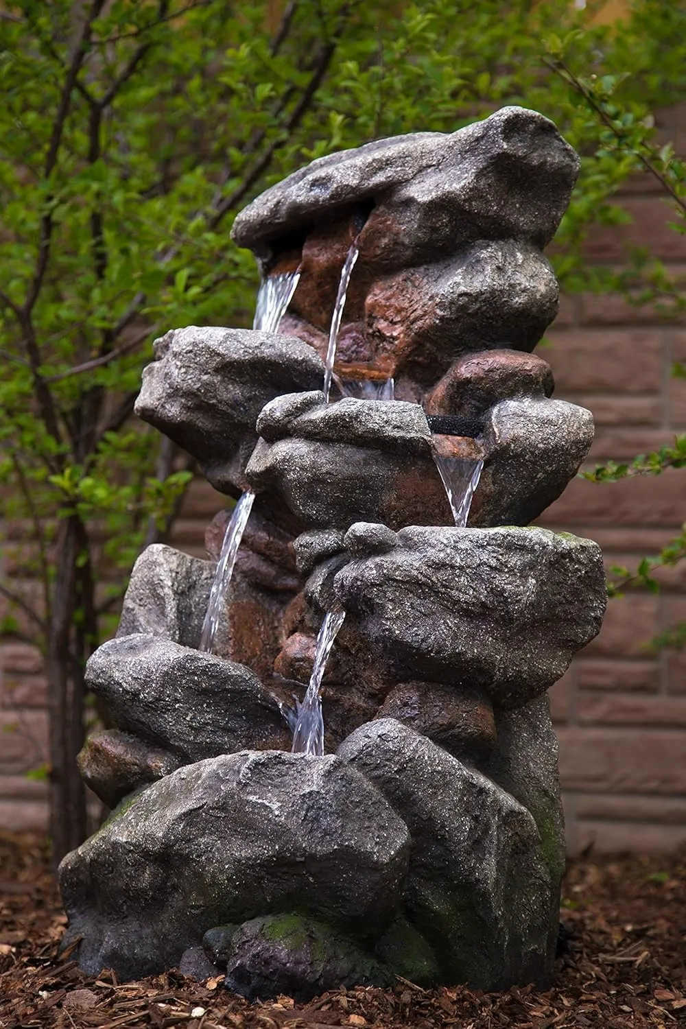 Bear Creek Waterfall Fountain - Huge Towering Rock Outdoor Water Feature for Gardens & Patios. Hand-Crafted Weather Resistant Resin. LED Lights & Pump Included.