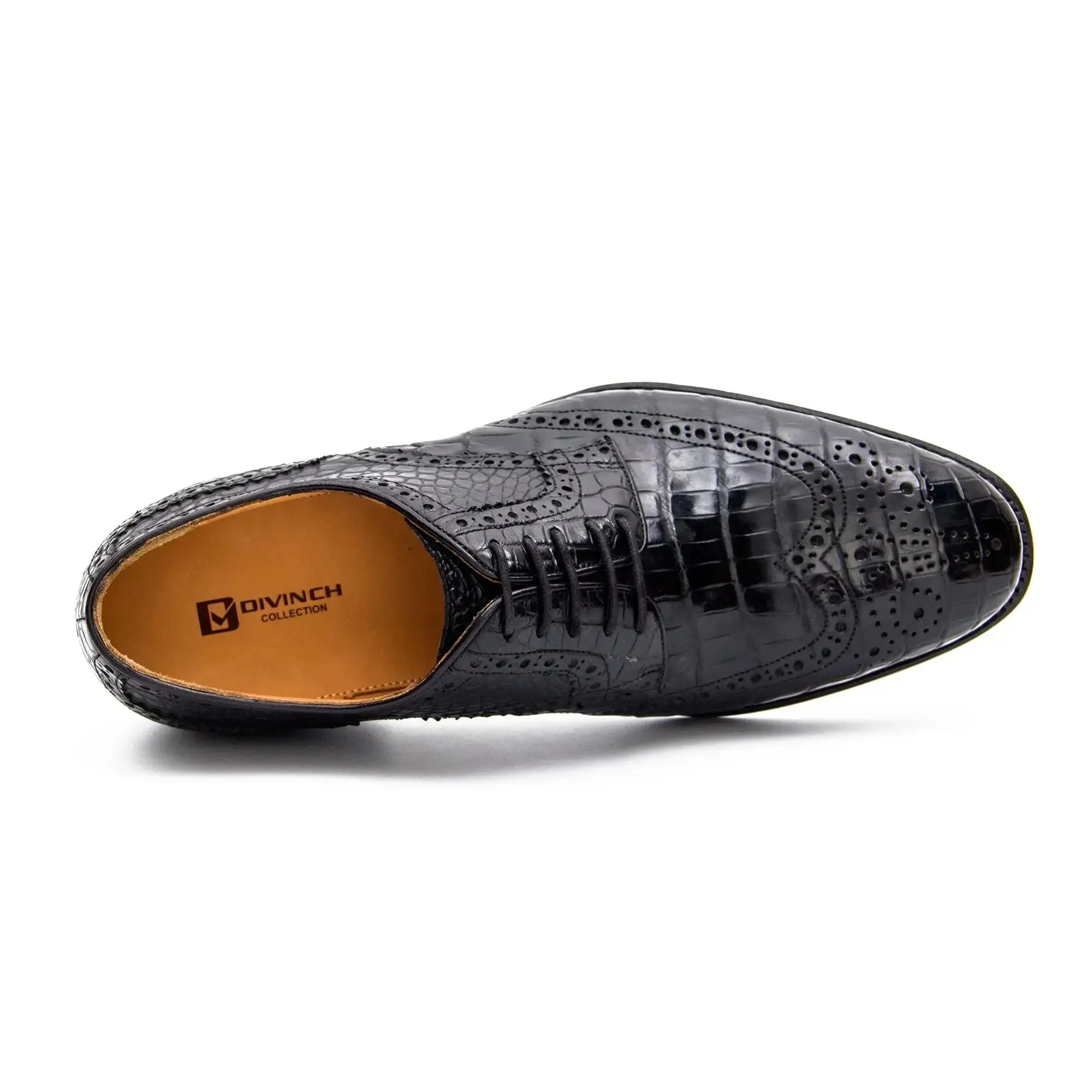 Black Crocodile Leather Derby Shoes