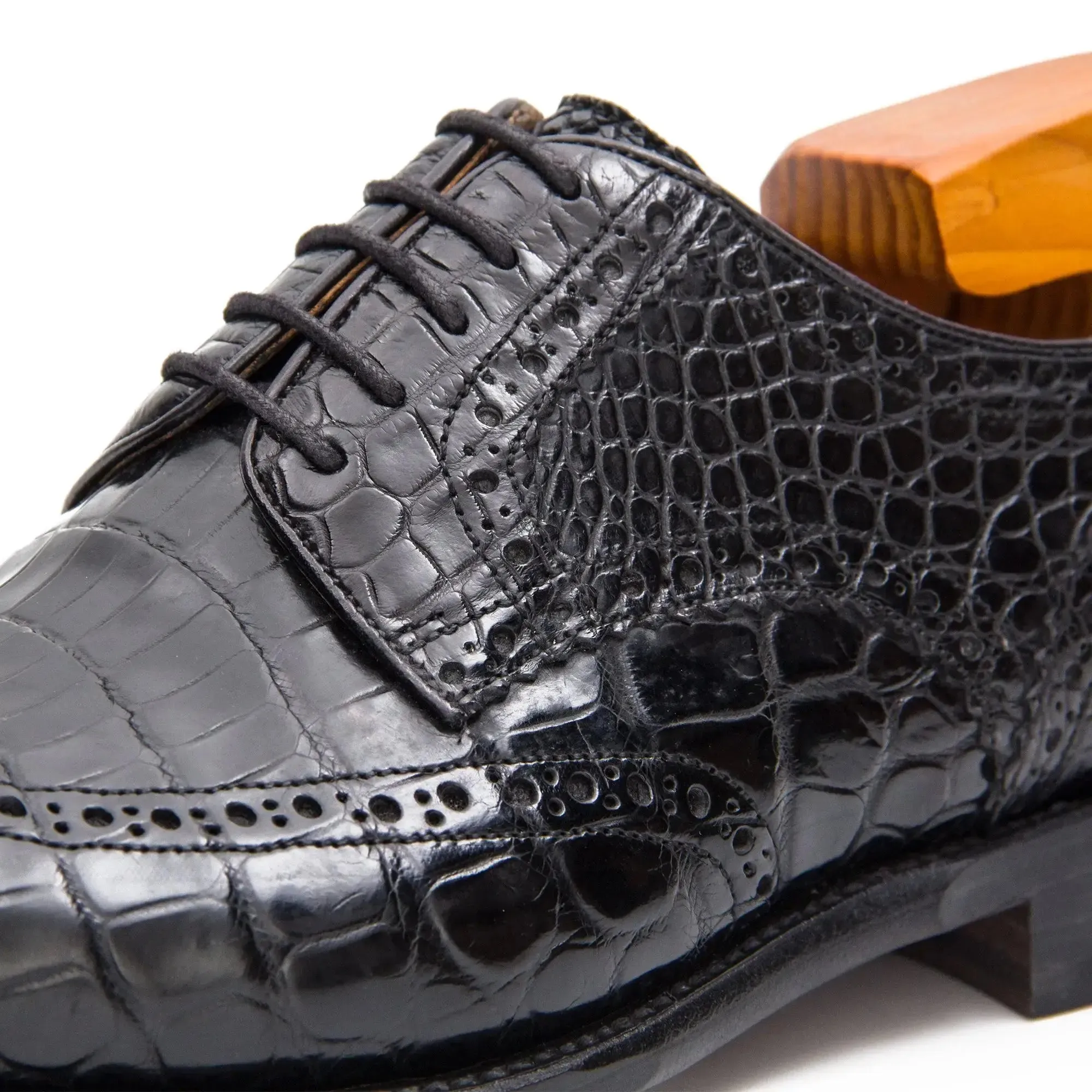 Black Crocodile Leather Derby Shoes
