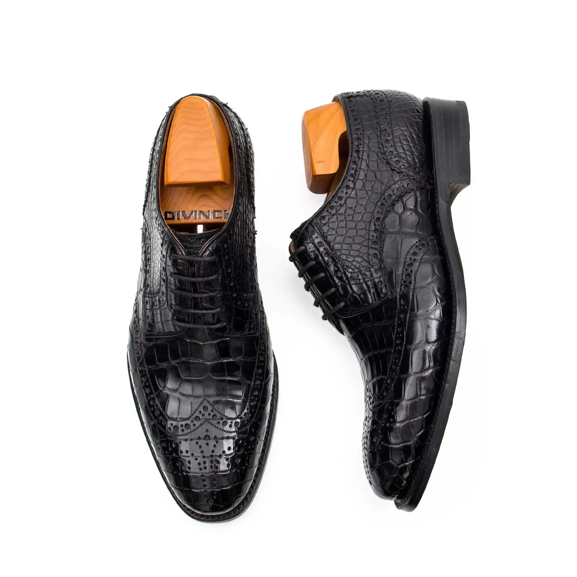 Black Crocodile Leather Derby Shoes