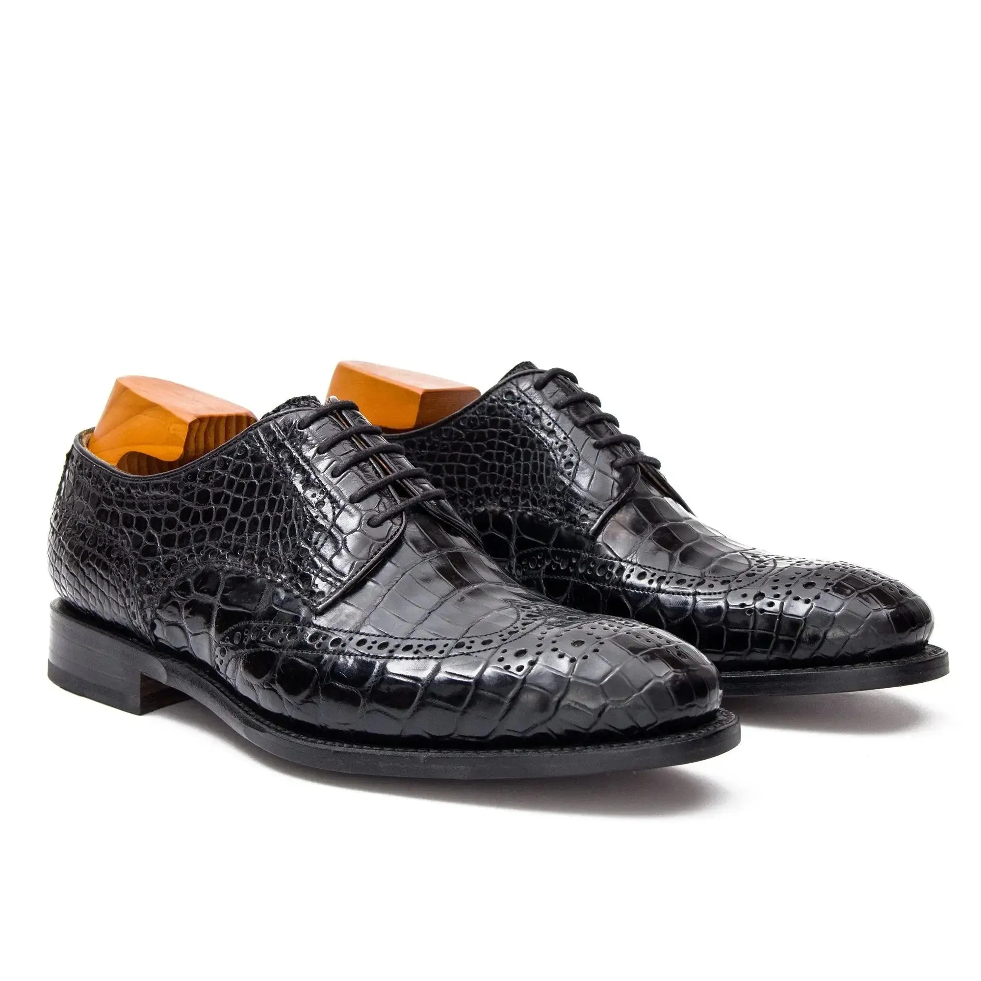 Black Crocodile Leather Derby Shoes