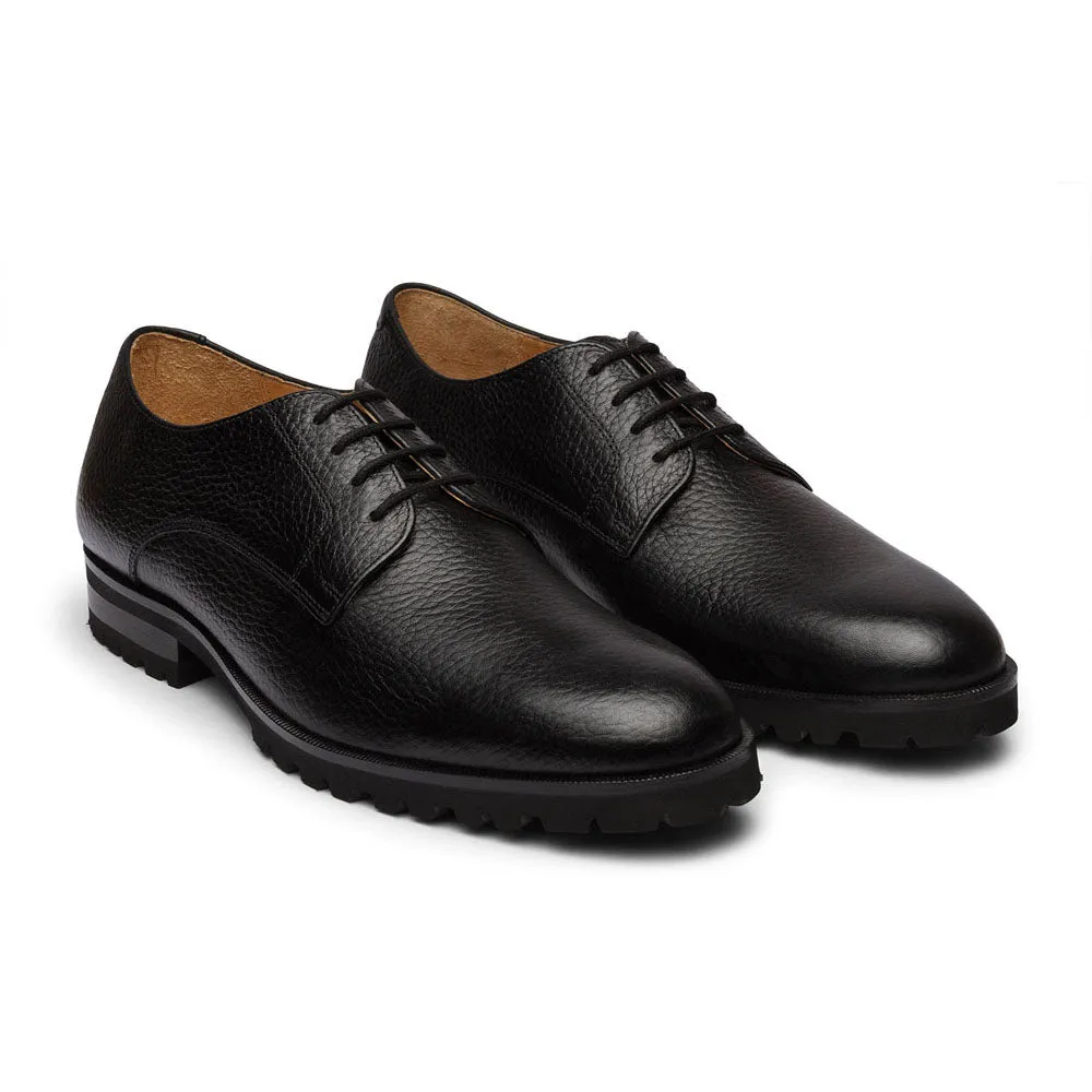 Black Extralight Soft Milled Leather Derby With Commando Rubber Sole