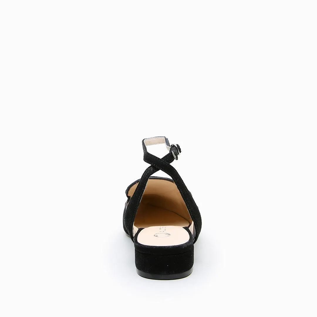 Black Suede Pointed Loafer   Marilyn Strap