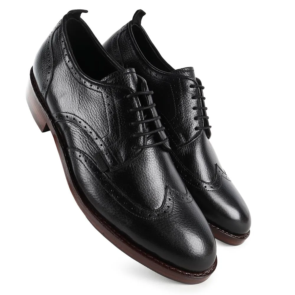 Black Supersoft Milled Goodyear Welted Derby Brogue With Fiddle Back