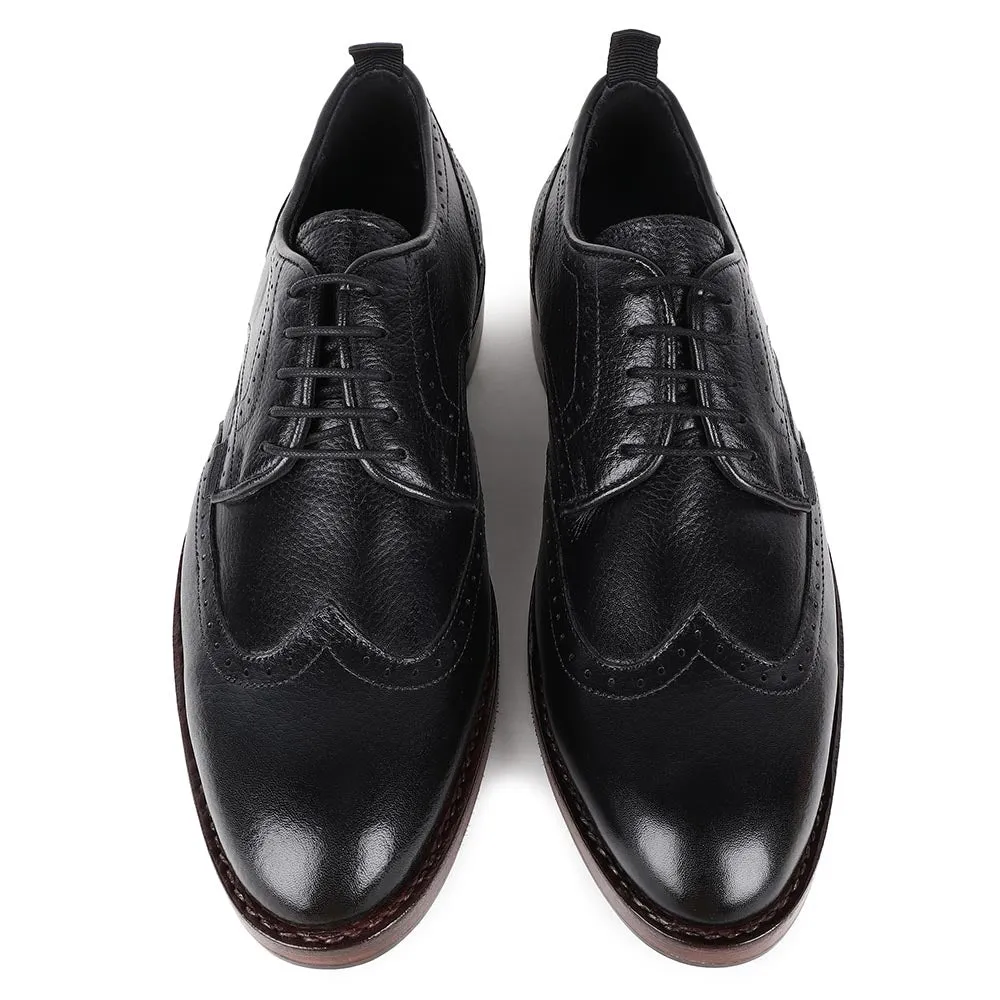 Black Supersoft Milled Goodyear Welted Derby Brogue With Fiddle Back