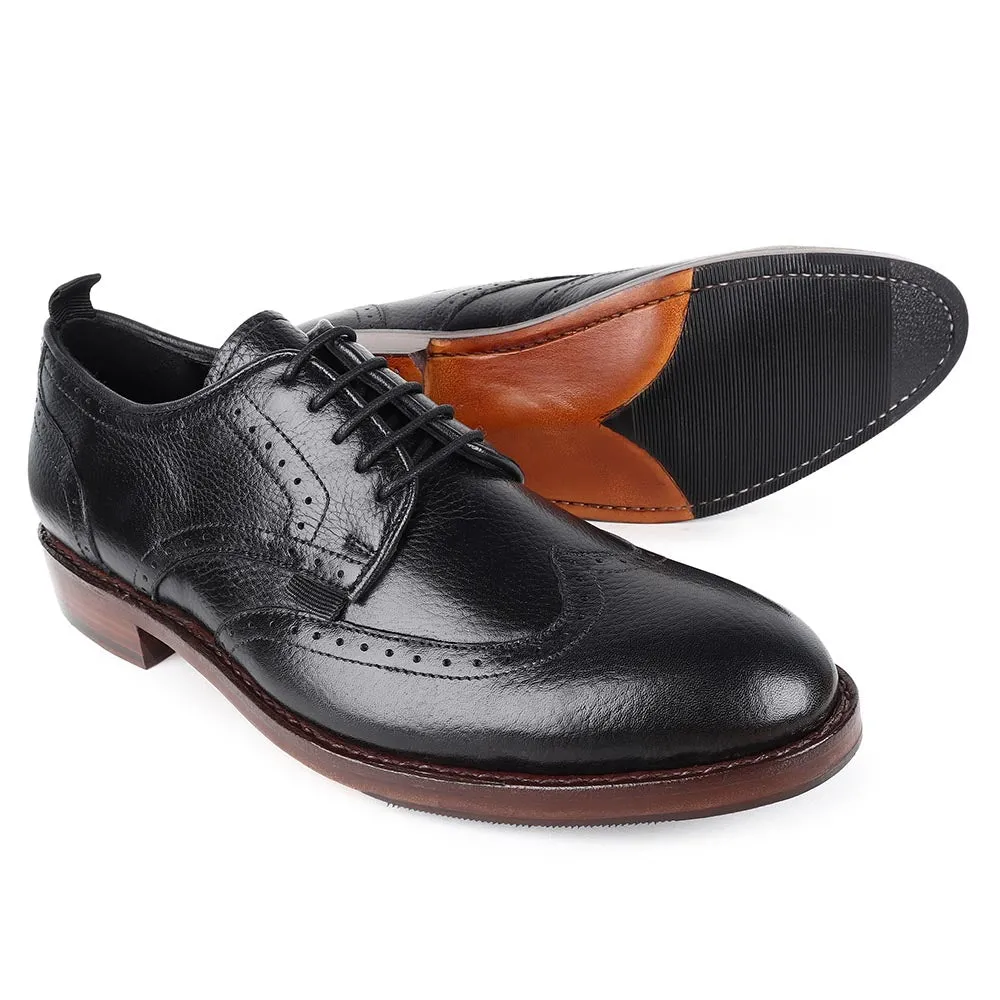 Black Supersoft Milled Goodyear Welted Derby Brogue With Fiddle Back