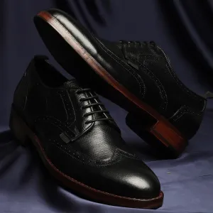 Black Supersoft Milled Goodyear Welted Derby Brogue With Fiddle Back