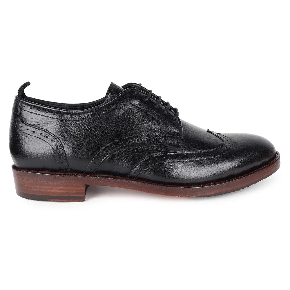 Black Supersoft Milled Goodyear Welted Derby Brogue With Fiddle Back