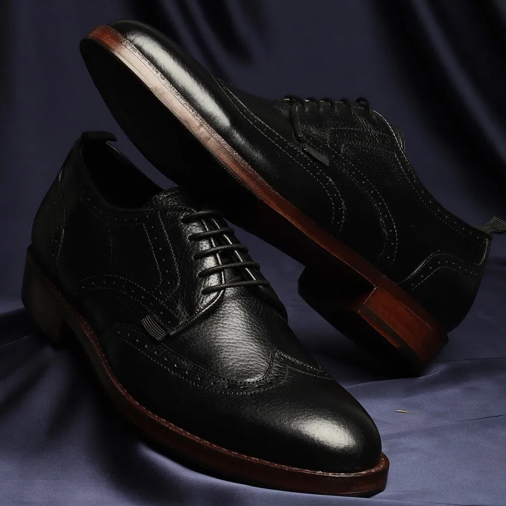 Black Supersoft Milled Goodyear Welted Derby Brogue With Fiddle Back