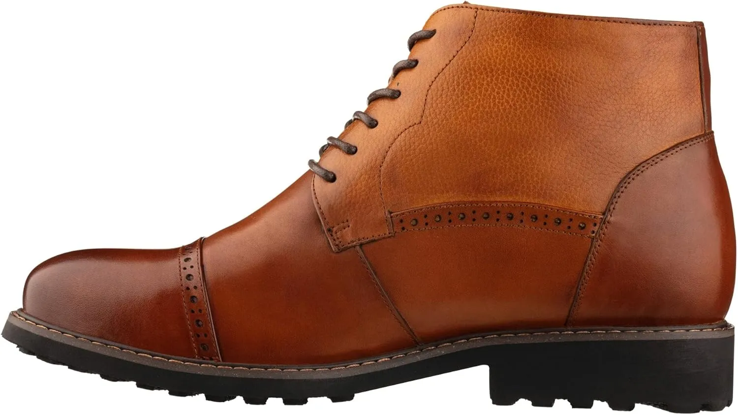 CALTO Men's Invisible Height Increasing Elevator Shoes - Brown Leather Lace-up Cap-toe Boots with Inner Faux Fur - 3.2 Inches Taller - Y41085 - Size 8 D(M) US