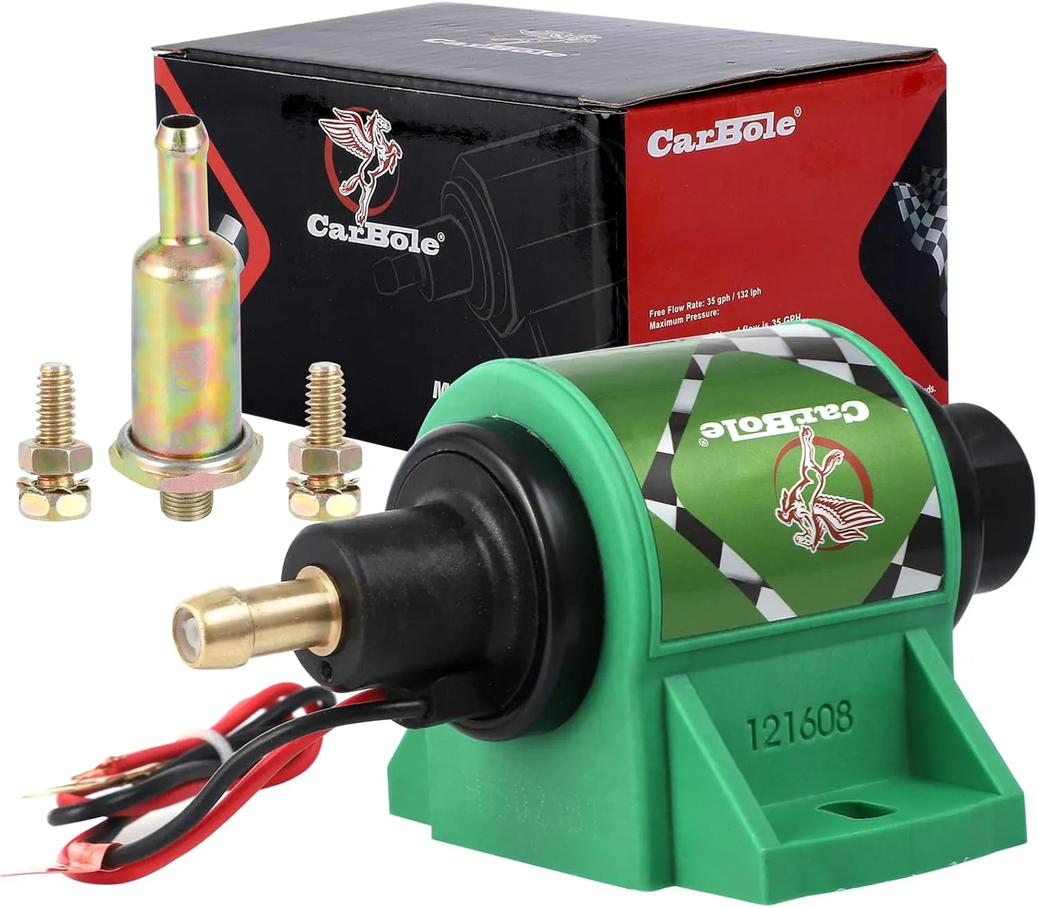 CarBole 12D Micro Electric Diesel Fuel Pump Universal 5/16 inch Inlet and Outlet 12V 1-2 A, 35 GPH, 4-7 PSI