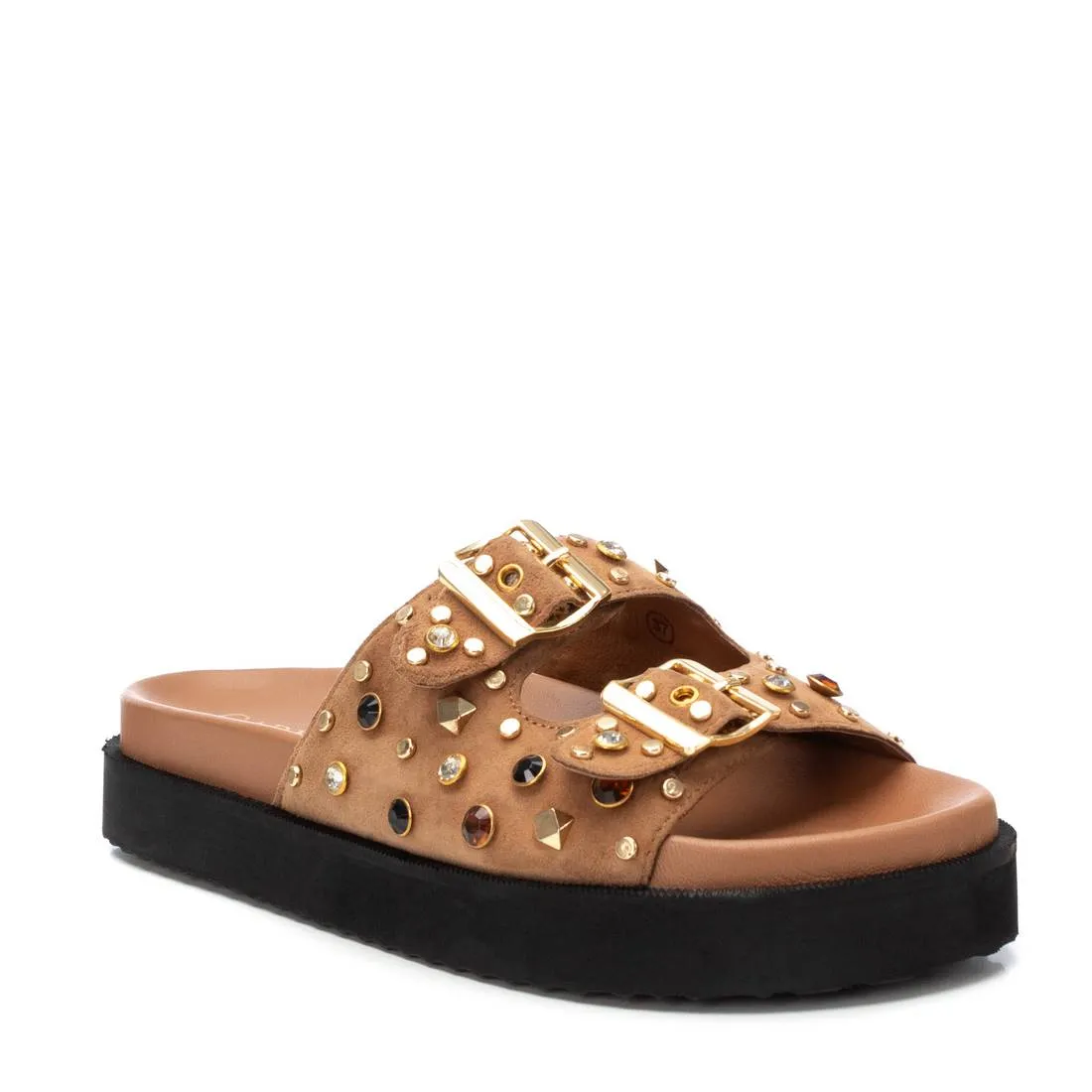 CARMELA - 162401 DOUBLE BUCKLE MULE - CAMEL SUEDE