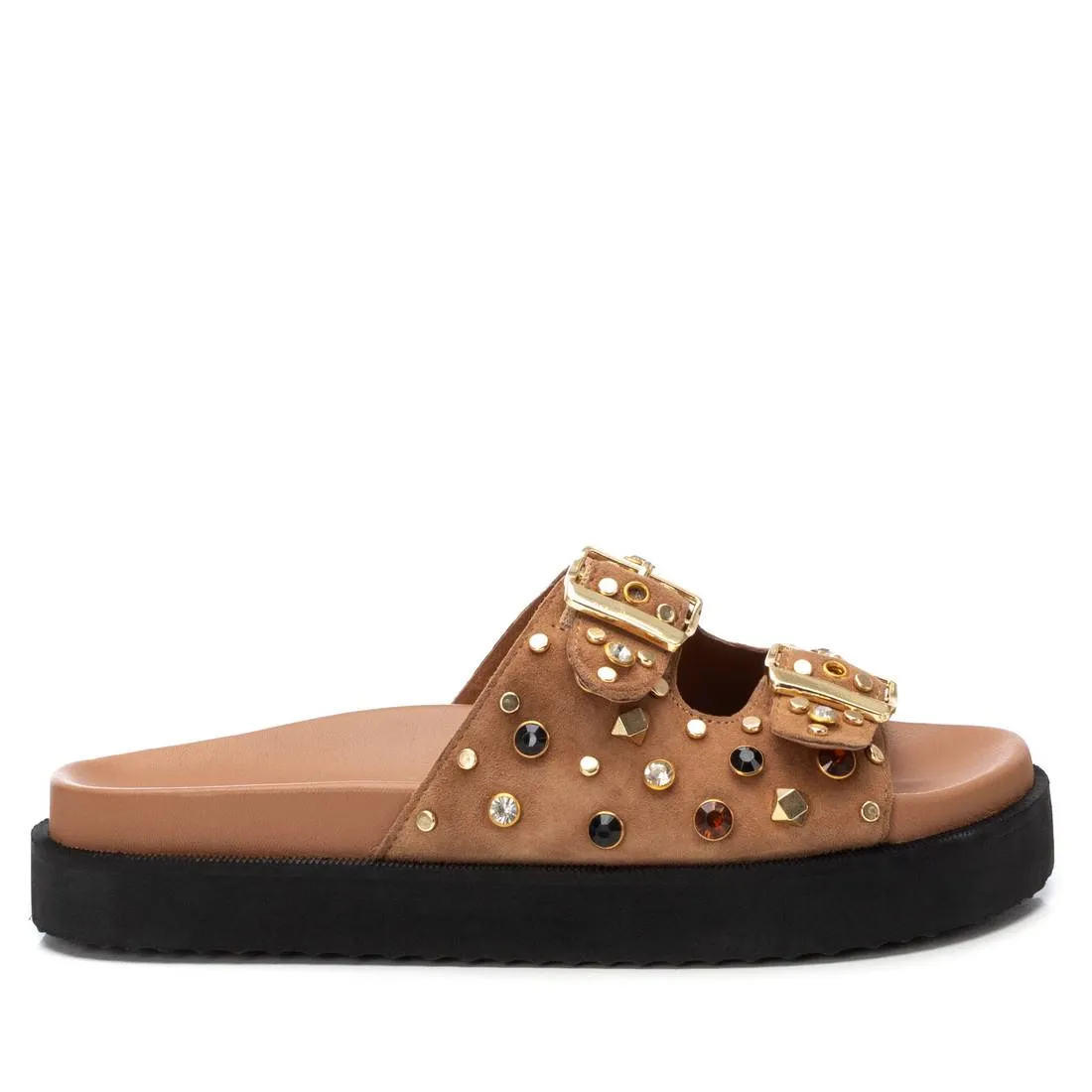 CARMELA - 162401 DOUBLE BUCKLE MULE - CAMEL SUEDE