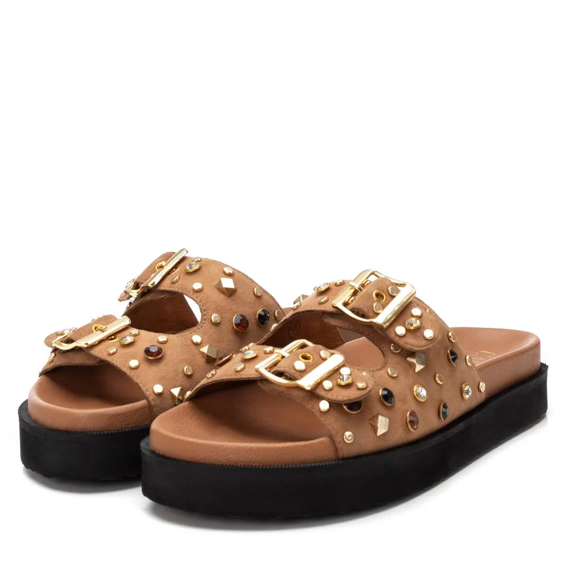 CARMELA - 162401 DOUBLE BUCKLE MULE - CAMEL SUEDE
